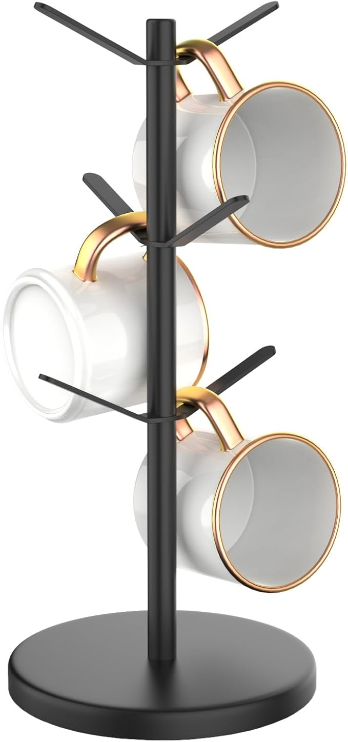 Coffee Mug Tree Holder Countertop, Non-Slip Walnut Wood Mug Rack by Aomomery