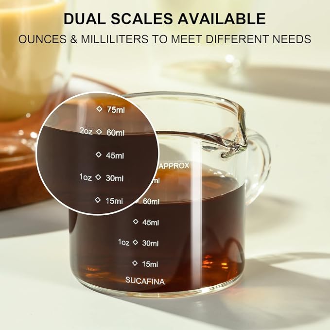 PARACITY Espresso Cup with Handle, 2.5 OZ Double Spout Clear Glass Measuring - Image 3