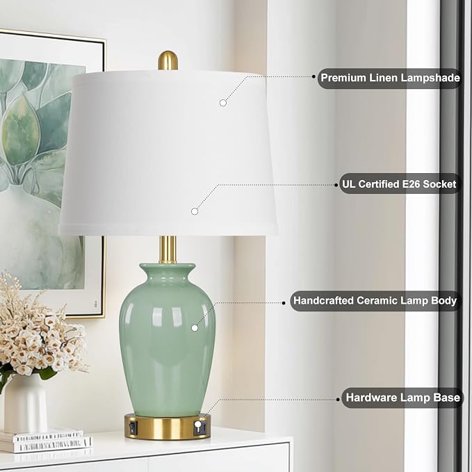 Cinkeda 23" Set of 2 Olive Green Ceramic Table Lamp - Image 5