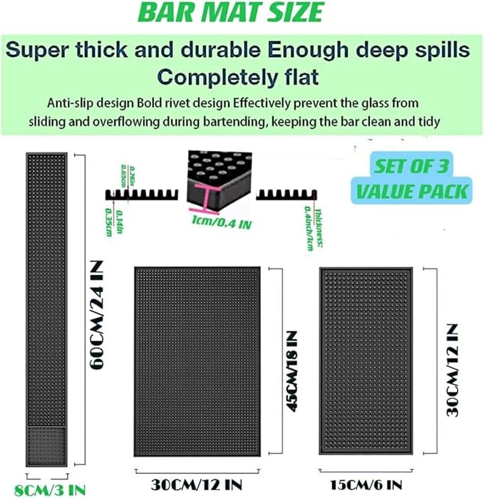 Bar Mat Set of 3 Rubber Bar Service Spill Mat - Image 2