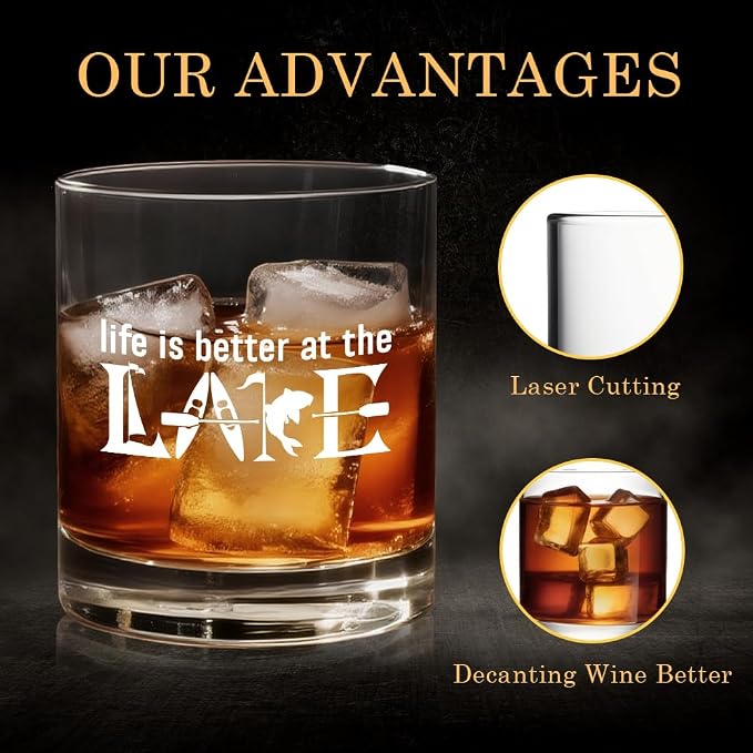 Life Is Better At The Lake Whiskey Glass, Birthday Christmas Gifts - Image 3