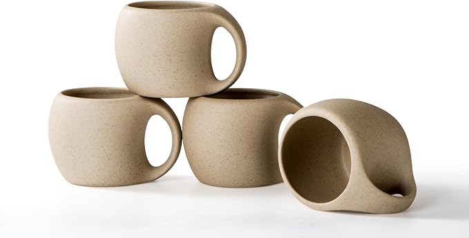 Ceramic Cappuccino Cups with Handle, 6 oz Ceramic Coffee Mug Set of 4, Clay by SYJANHOME