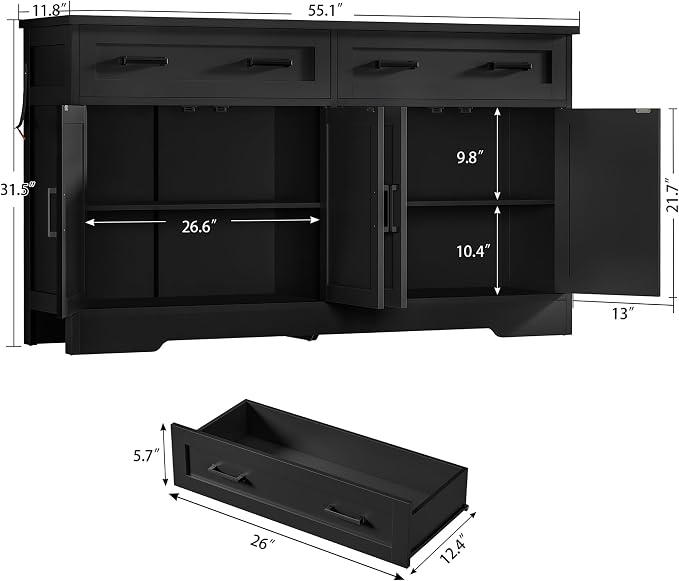 usikey Buffet Cabinet with Storage and Drawers, Modern Coffee Bar - Image 2