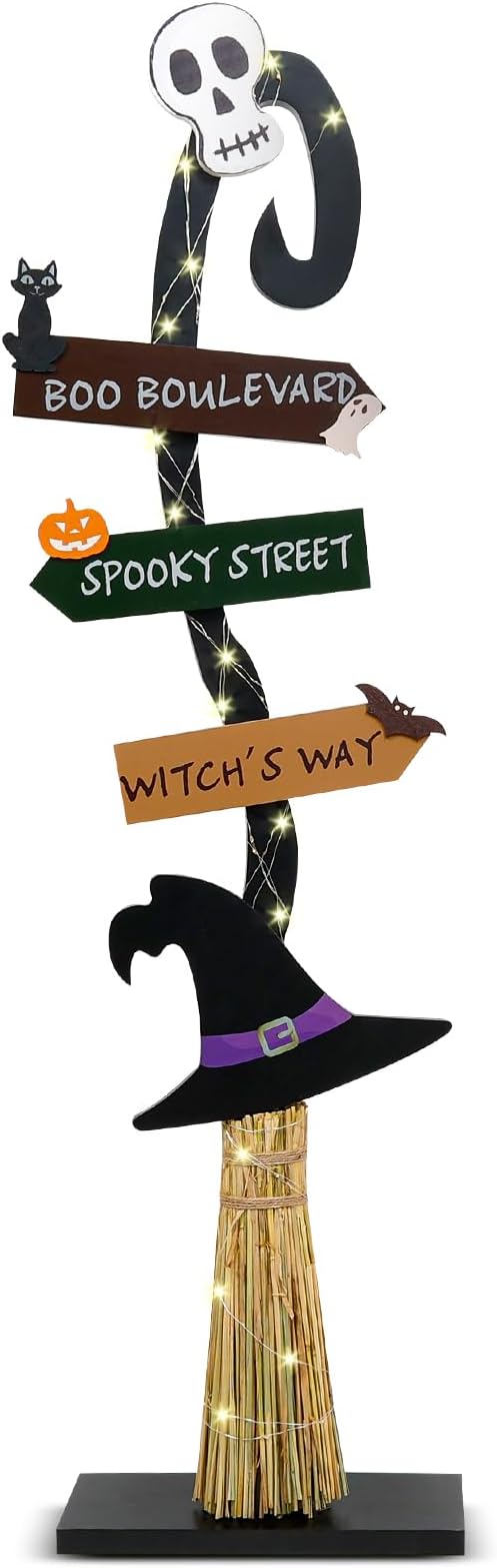 Halloween Decorations |Lighted Witch's Broom Halloween Wooden Porch Sign | - Image 9