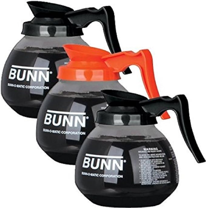 BUNN Coffee Pot Decanter/Carafe, 2 Black Regular and 1 Orange Decaf, 12 Cup by BUNN