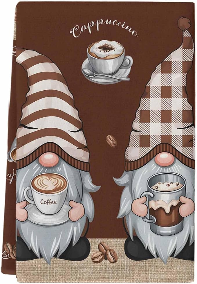 Kitchen Towels Coffee Cute Gnomes Brown Absorbent Tea Towel Soft Hand Dish by YOUNGKIDS