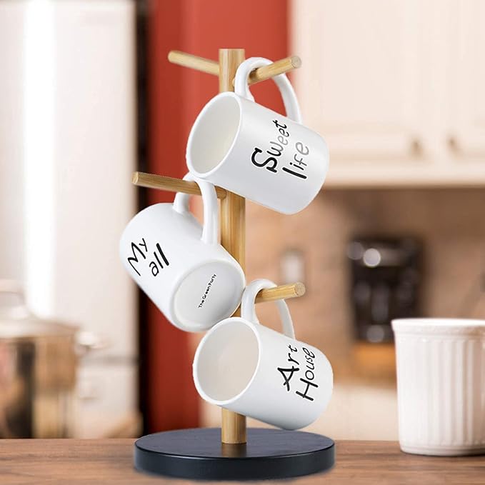 Wisuce Bamboo Coffee Mug Holder Tree, Thicker Base Coffee Cup Holder Stand - Image 4