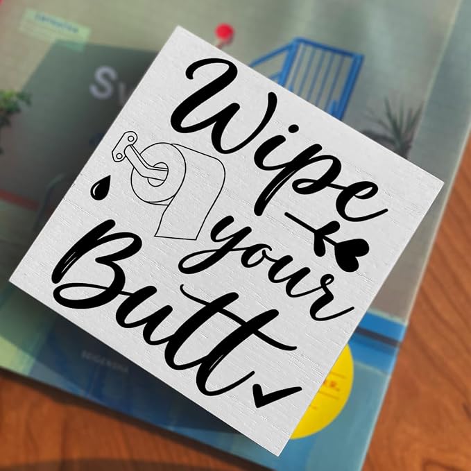 Funny Rustic Bathroom Decor Wooden Box Sign 5x5 Inch - Image 4