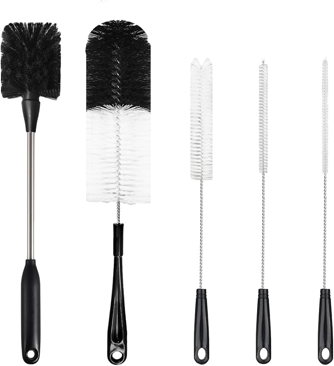 5 Pack Bottle Brush, 15in Stainless Steel Water Bottle Brush, 3 Straw Brushes by PZLife-Yourdailylifehelper