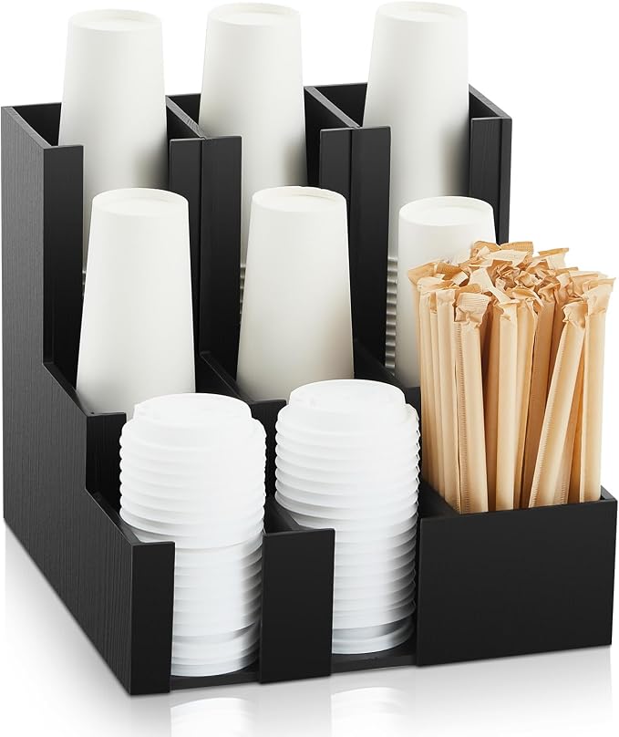 CroBlissful Wooden Vertical Coffee cup and lid dispenser, coffee condiment by CroBlissful