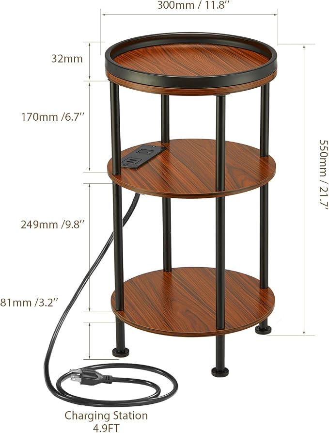 Small Round Side Table with Charging Station - Image 3