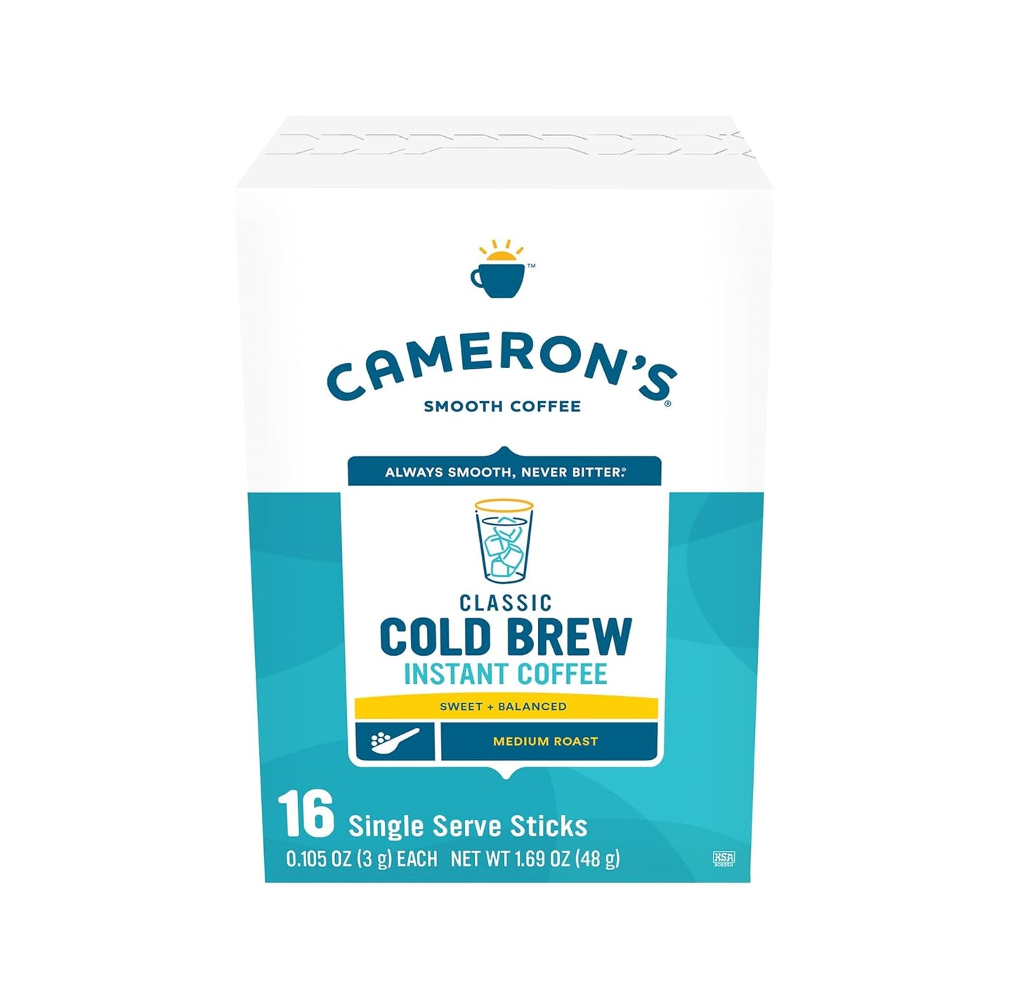 Cameron's Coffee Classic Cold Brew Instant Single Serve Sticks, Medium Roast , 100% Arabica , 128 Count
