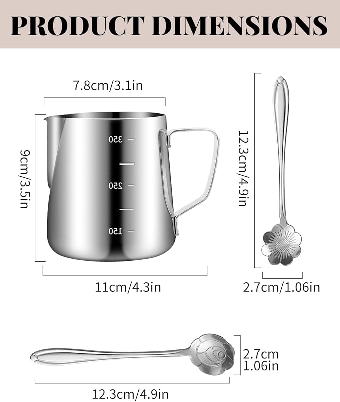 Milk Frothing Pitcher, 12oz/350ML Milk Frother Cup - Image 3
