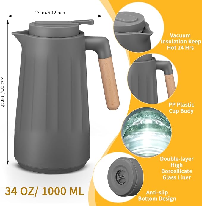 Ziliny 2 Pcs 34 oz Thermal Coffee Carafe - Image 2