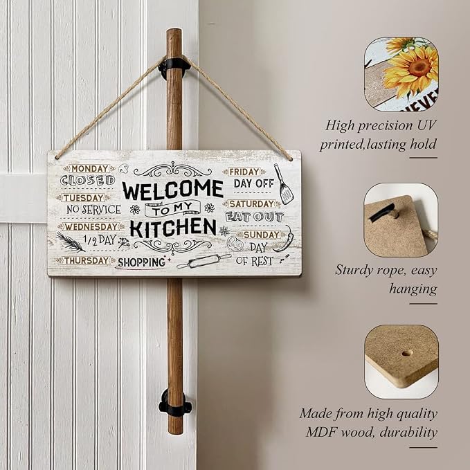 Heuhuww Funny Kitchen Decor Signs -Welcome to My Kitchen 6x12 Inch Cute Rustic - Image 2
