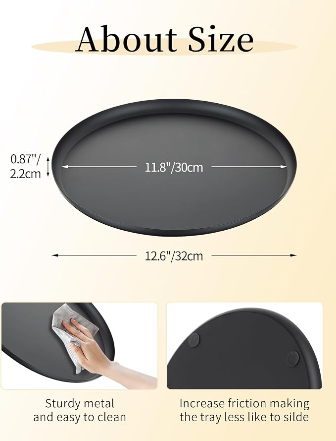 Romadedi Black Round Decorative Tray: Metal Candle Trays Decor - Image 4
