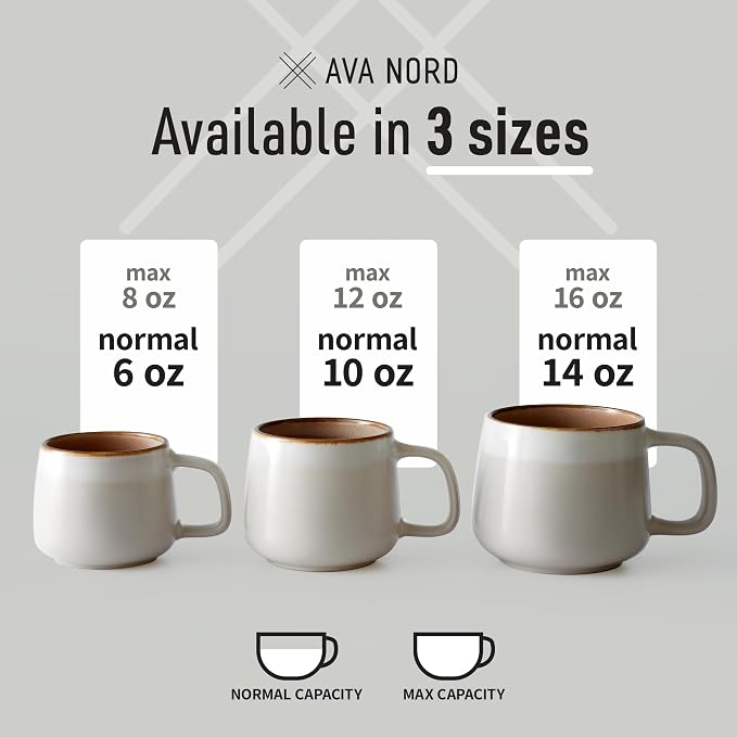 Ava Nord Large Ceramic Coffee Mugs Set of 4 | 16 oz Stoneware Coffee Cups | - Image 5