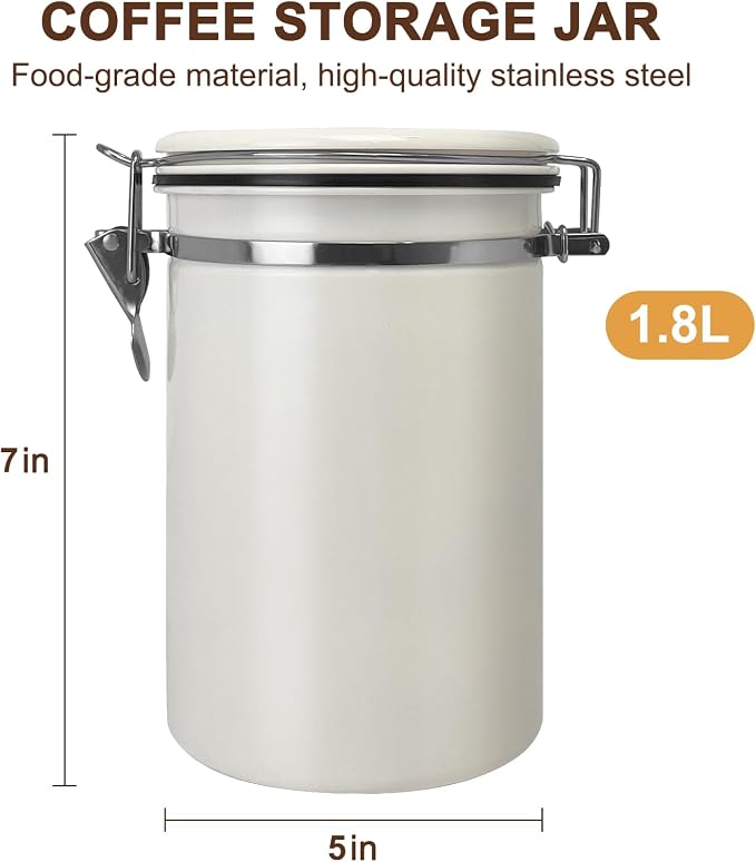 1.8L Airtight Vacuum Coffee Canister, Stainless Steel Storage Container - Image 2