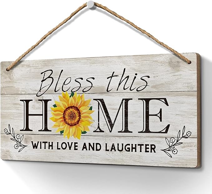 Heuhuww Bless This Home Wood Sign 6x12 Bible Verse Front Door Decor, Religious by Heuhuww