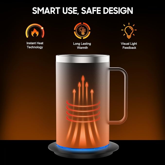 DEQIANG Coffee Mug Warmer with Mug, 17oz Self-Heating Coffee Mug, Stainless - Image 2