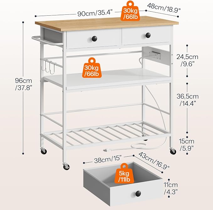 HOOBRO Kitchen Island with Storage, Rolling Island Cart - Image 3