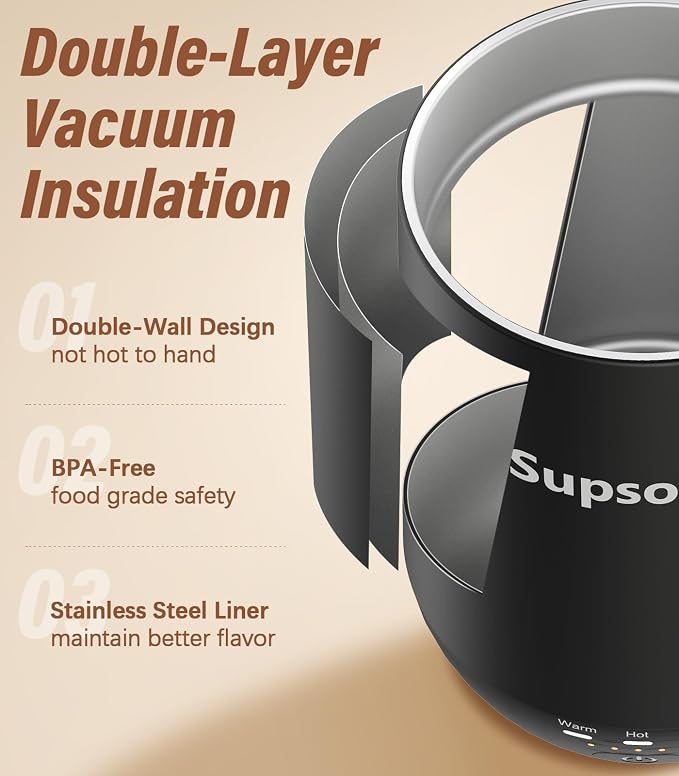 Supsonic - 16oz Self Heating Coffee Mug, Smart Heated Coffee Mug Faster - Image 6
