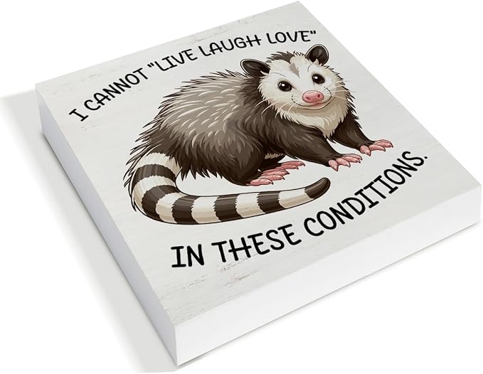 Sarcastic Office Desk Sign I Cannot Live Laugh Love Funny Possum Wood Block - Image 3