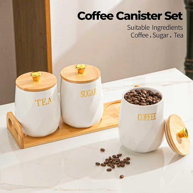 Ceramic Canister Set of 3 for Sugar Coffee Tea - 23oz - Image 8