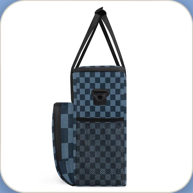 Checkerboard Dark Blue Coffee Maker Carrying Bag, Waterproof Insulated - Image 4