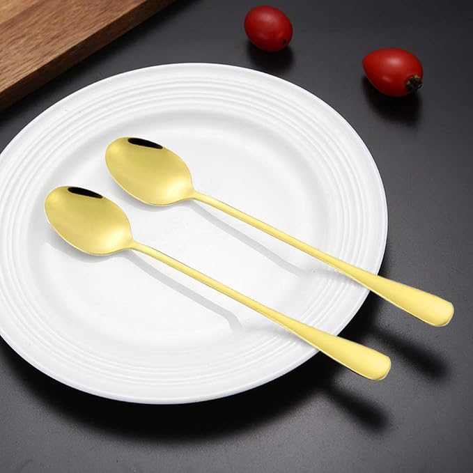DaKuan Set of 10 Gold Stainless Steel Long Handle Stirring Spoons - Image 2