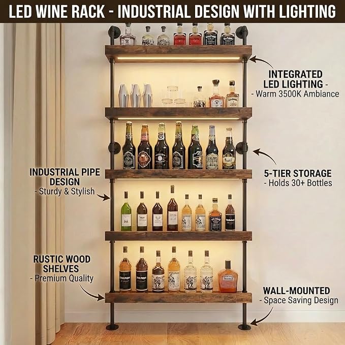 5-Tier Wall Mounted Wine Rack - Image 3