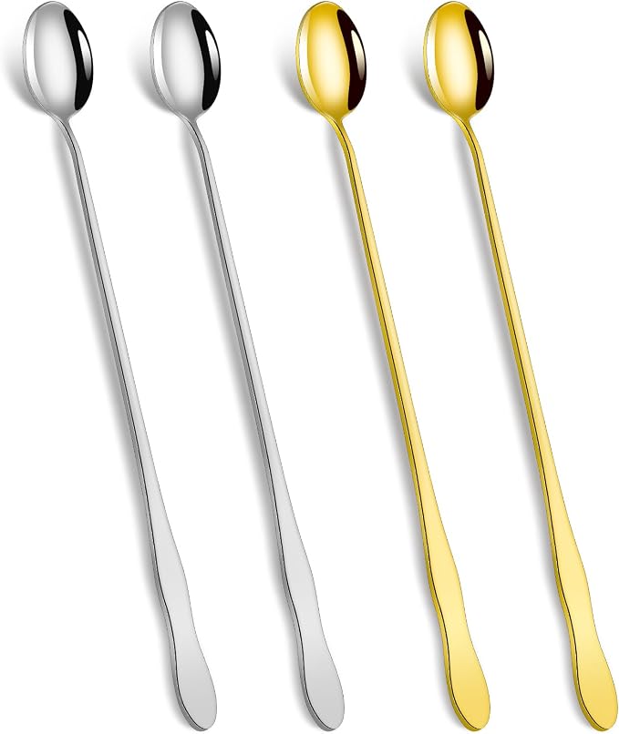 10 Inch Long Stainless Steel Bar Spoons, Cocktail Coffee Iced Tea, 4 Pack | by Unknown