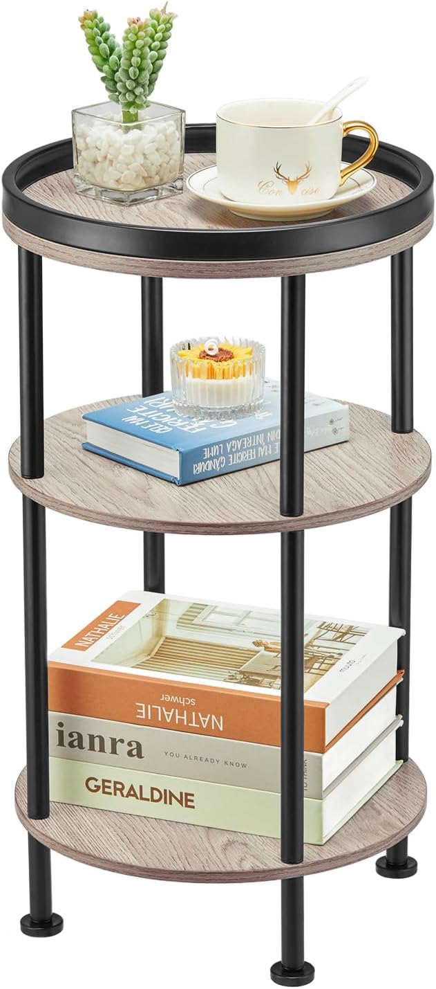 Small Round Side Table, Oak Round End Table by Zexvida