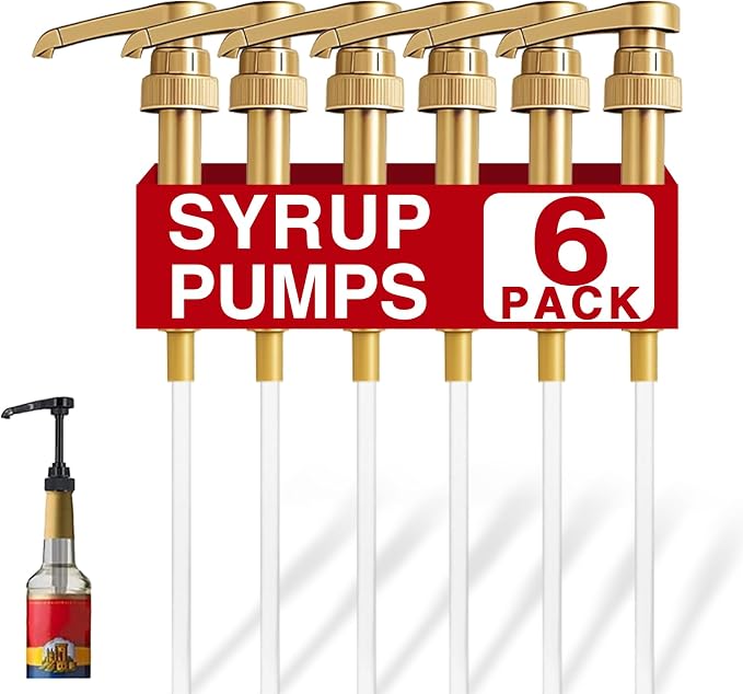 6 Pack Gold Syrup Pumps Leak Proof Coffee Syrup Dispenser, Fits 25.4 Oz Coffee by DupakSYS