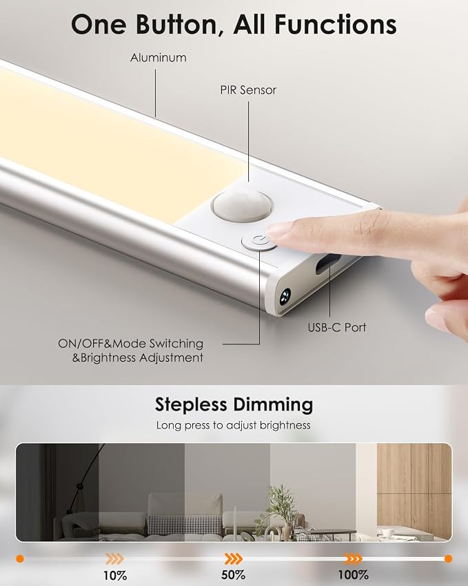 VerRon 10in Under Cabinet Lighting, Upgraded 2200mAh Rechargeable Under Cabinet - Image 2