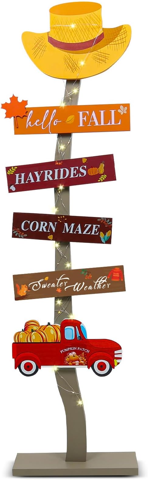 Lighted Wood Hello Fall Porch Sign, Fall Welcome Porch Decor, Autumn Maple by Unknown