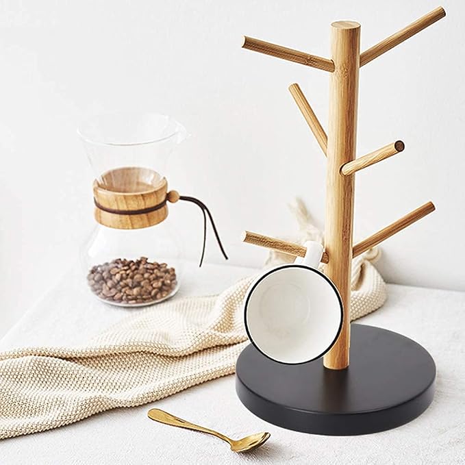 Wisuce Bamboo Coffee Mug Holder Tree, Thicker Base Coffee Cup Holder Stand - Image 2
