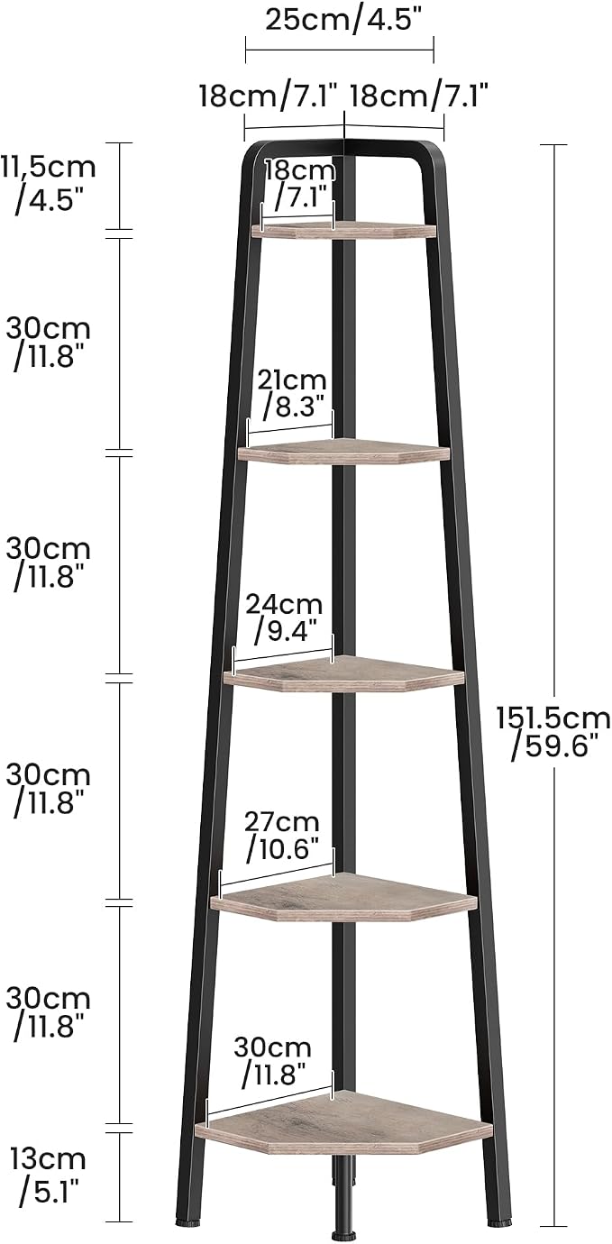 CHOEZON Corner Shelf, 5-Tier Ladder Corner Shelf, Ladder Bookshelf, 59.6" Tall - Image 2