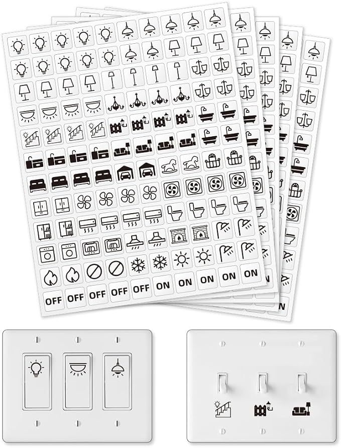 600 Pcs Light Switch Sticker Labels, 33 Designs Transparent Switch ID Stickers by GOMAKERER
