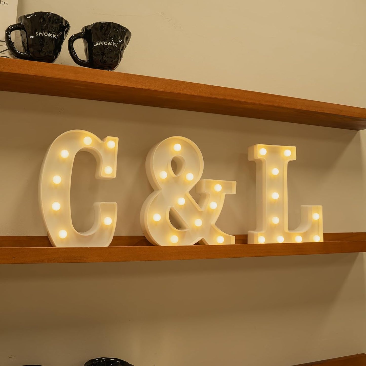 Foaky LED Letter Lights Sign Marquee Light Up Letters Sign for Night Light Wedding/Birthday Party Battery Powered Christmas Lamp Home Bar Decoration(L)