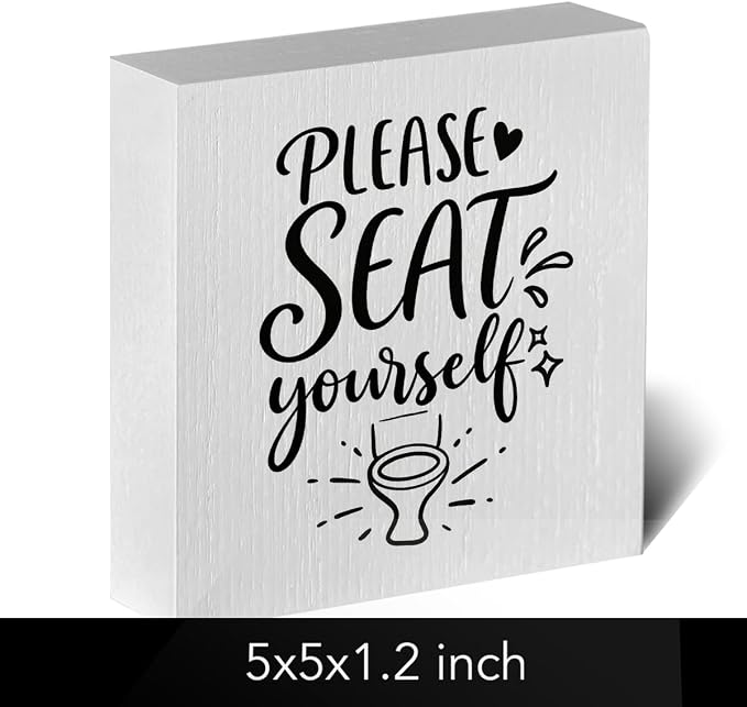 Funny Rustic Bathroom Decor Wooden Box Sign 5x5 Inch - Image 2
