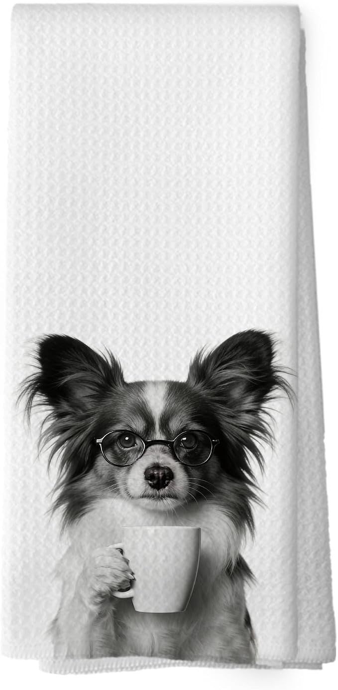 Funny Papillon Coffee Bar Kitchen Dish Towels, Papillon Gifts by XPH