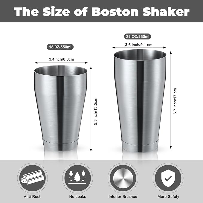 Sabary 12 Pcs Cocktail Shakers Professional Bar Shaker Boston Set Stainless - Image 2