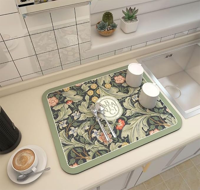 Cute Coffee Maker Mat for Countertops Bar Accessories, Colorful Dish Drying Pad - Image 2