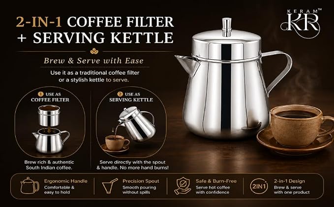 KERAM Coffee filter indian style 300 ml 4-5 cup - Image 4