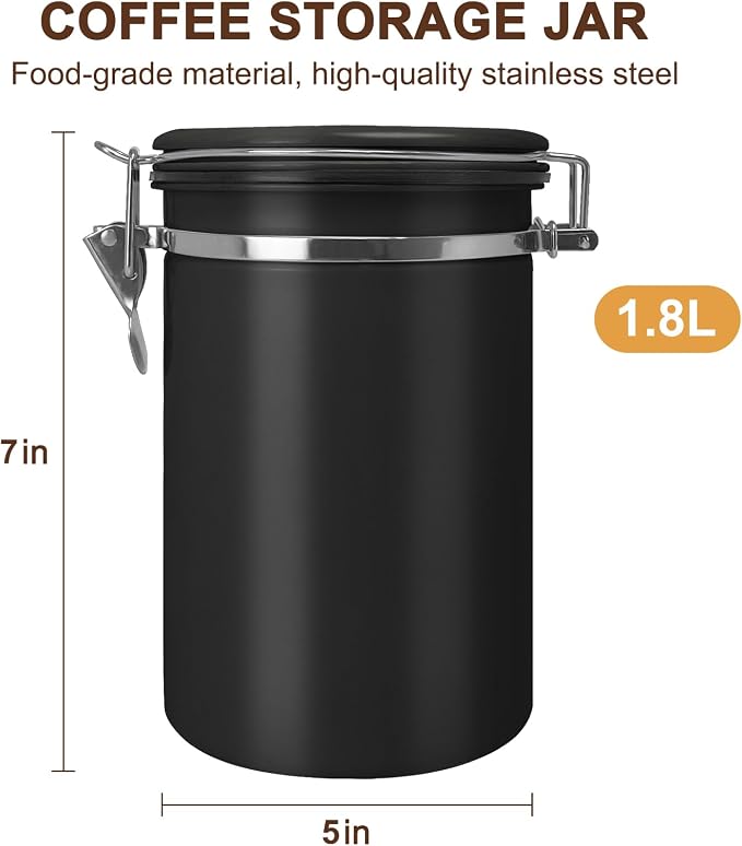 1.8L Airtight Vacuum Coffee Canister, Stainless Steel Storage Container - Image 2