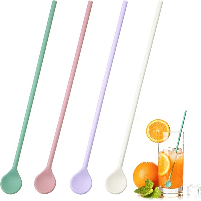 4 Pcs 10 inch Silicone Stirrer Spoons -Swizzle Stirrer Stick Multipurpose by CATOSUM