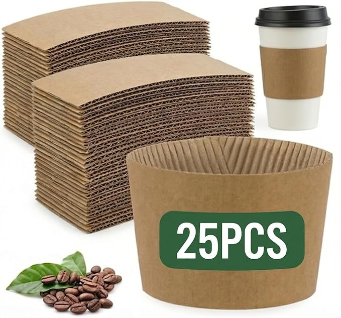 25 Pcs Coffee Cup Sleeves Disposable – Corrugated Kraft Paper Cup Sleeves by Unknown