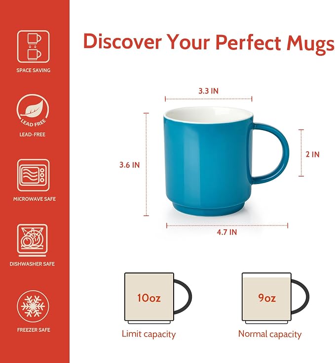 Sweese Stackable Coffee Mugs - 10 Oz Porcelain Cups - Image 2