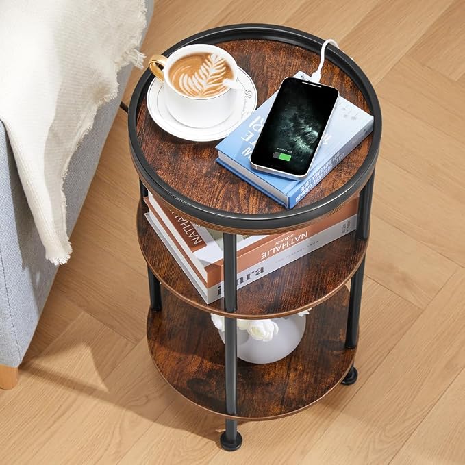 Small Round Side Table with Charging Station - Image 6